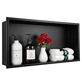 Aeroflexa Duschnische,Wandnische Dusche Edelstahl,Eingelassene Wandnische,Fliesenfreie Duschnische,Wasserdichtes Badezimmerregal Nische 60x30x10cm (Schwarz)