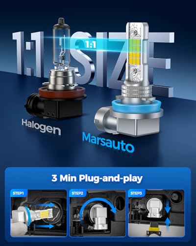 Image of Marsauto H16 H11 H8 LED Fog Light Bulb Yellow, 12,000 Lumens 3500K Amber Yellow Fog Lights Super Bright & Compact H8 /H11 LED Bulb, 1:1 Mini Size Plug and Play, Side Marker & Parking Light Combos