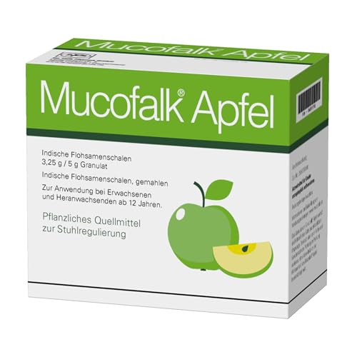 Mucofalk Apfel, hochwertige Flohsamenschalen, Arzneimittel bei Darmbeschwerden wie z.B. chronischer Verstopfung oder unterstützend bei Durchfall, praktische Portionsbeutel, Apfelgeschmack, 20 St