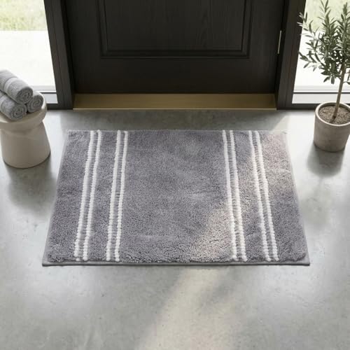 Image of DecorTwist Mosaic Super Soft Microfibre Bath Mat | 2000 GSM Anti-Skid, Quick Dry & Water Absorbent | Non-Slip Mat for Bathroom, Bedroom & Kitchen Floor | 60x40 cm | Style 1 Grey| Pack of 1
