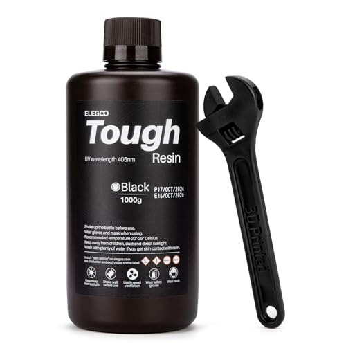 ELEGOO Tough 3D Printer Resin Solid Black 1000g, High Hardness, Low Shrinka