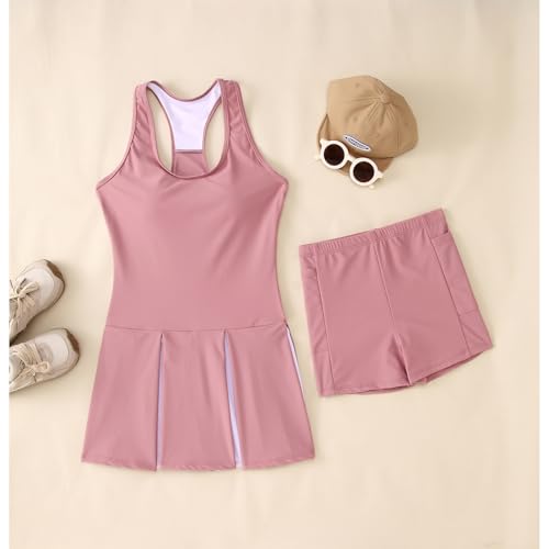 Image of IZYJOY Kids Girls Tennis Golf Dress Outfit Sleeveless Racerback Dresses with Shorts Pockets Sport Athletic 2 Piece Sets