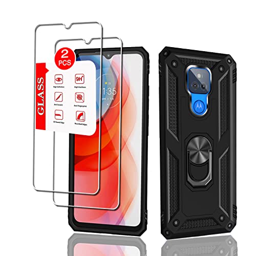 Anvzle for Motorola Moto G Play (2021) Case with [2 Pack] Tempered Glass Screen Protector, for Moto G Play 2021 Case Heavy Duty Armor [Military-Grade] Protective，with Magnetic Ring Stand Phone Cover
