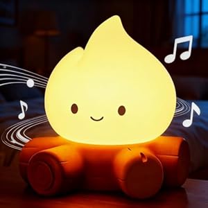 Pipihome Campfire Night Light, LED Flames Table Lamp, 2 Modes Dimmable Rechargeable Bedside Lamps with White Noise, Desk Bedroom Accessories Home Decor, Cute Gifts for Women Kids