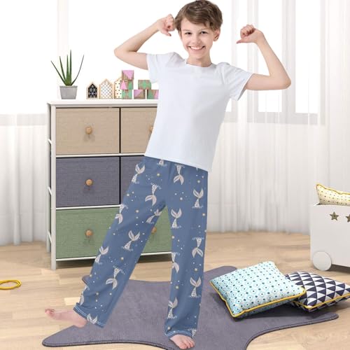 Boy's Pj Pants Colorful Mermaid Tail Star Polka Dot Lounge Bottoms Elastic Waist Kids Joggers with Pockets Size 6-144