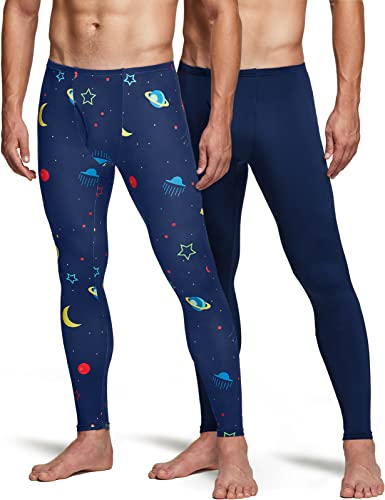 TSLA Men s Thermal Underwear Pants, Heated Warm Fleece Lined Long Johns Leggings, Winter Base Layer Bottoms, Thermal Fly-Front 2p Navy Galaxy, X-Large