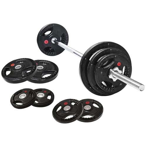Barbell Weight Set, Cast Iron 1" Standard Weight Plates Including 5FT Standard Barbell Bar & Star Locks, 45 Pounds Set (35 Lbs Plates + 10 Lbs Barbell Bar), Multiple Packages