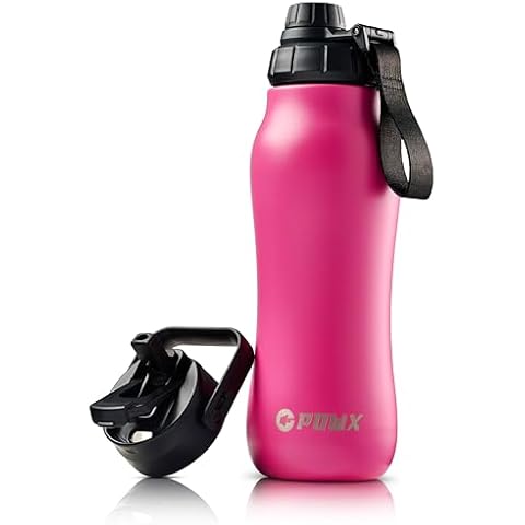 Stainless Steel Water Bottle with Straw – 24 Oz. Sports Water Bottle Insulated for Hot & Cold Drinks – Spout Lid & 2-in-1 Straw & Sip Insulated Water Bottles Lid – Water Flask by PowX (Magenta Pink) Cover
