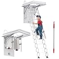 HESMAX Ceiling Mount Attic Ladder, 12 Steps Attic Ladder, Ceiling-Mounted Retractable Folding Stairs with Handrails for Attics, Garages, Basements - 27.1 x 38.9 in Opening Size