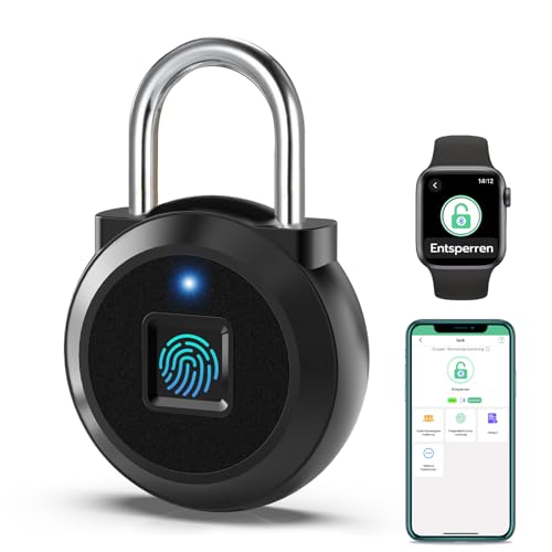 Eseesmart Schloss mit Fingerabdruck Smart Fingerabdruck Schloss mit iWatch Bluetooth APP Elektronik Klein Fingerprint Smart Lock für Spind Gym Büro Haus Garten Schrank
