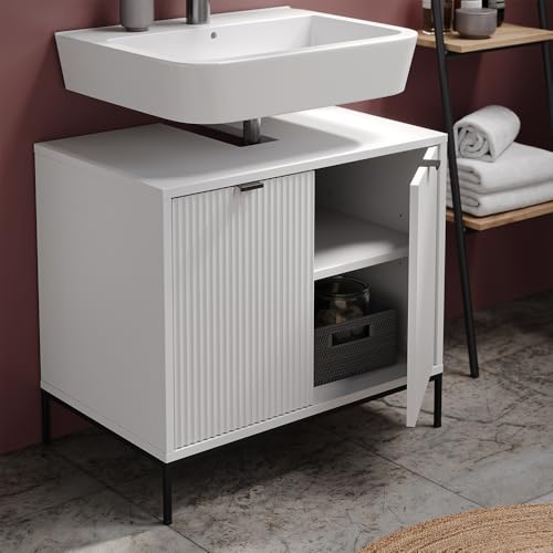Miniatura 5 de Vicco Mueble Lavabo Eliza, Blanco, 70 X 63 Cm Con 2 Puertas, Para Guardar Artículos De Baño Y Productos De Cuidado Personal