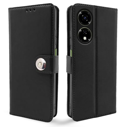 Image of Pikkme itel P55 5G Flip Cover Leather Finish | Inside TPU with Card Pockets | Wallet Stand and Shock Proof | Complete Protection Button Flip Case (Black)