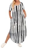 HBEYYTO Women's 3X Plus Size Maxi Dresses Tiedye V Neck Casual Short Sleeve Loose Pocket Slits Long