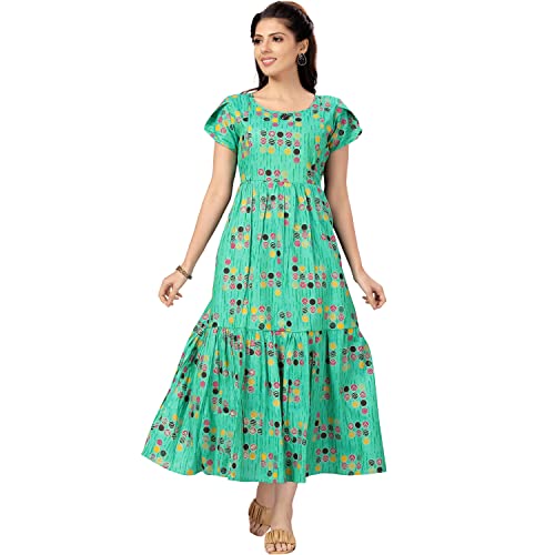 Image of CEE 18 Women's Cotton Rayon A-Line Maternity Feeding Kurti with Zippers (10011) (Small, Marine Green)