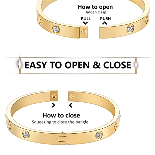 Gold Bangle Bracelets For Women Girls Love Friendship Clover Bracelet 14K Gold Plated Stainless Steel Crystal Bracelet Jewelry Birthday Christmas Mothers Day Gifts For Mom Daughter Friends Sister #TOP2