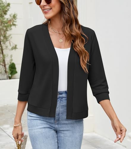 Image of Hount Womens 3 /4 Sleeve Cropped Cardigans Lightweight Casual Open Front Bolero Shrugs Sweaters