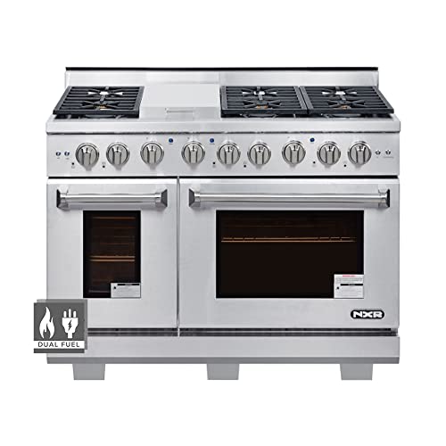 NXR Culinary 48inch Pro Dual Fuel Range with 6 German Tower Burners and 7.2 cu.ft. Convection Fan Oven in Stainless Steel: Natural Gas