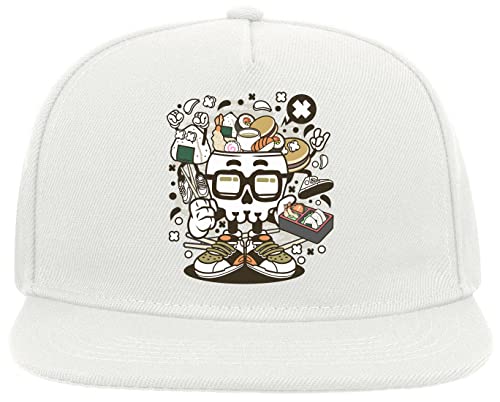 Comida Japonesa Cráneo Comida Tradicional Sushi Bento Onigiri 5 Panel Snapback Visera Plana Gorra Sombrero De Béisbol Blanco, blanco, Taille unique