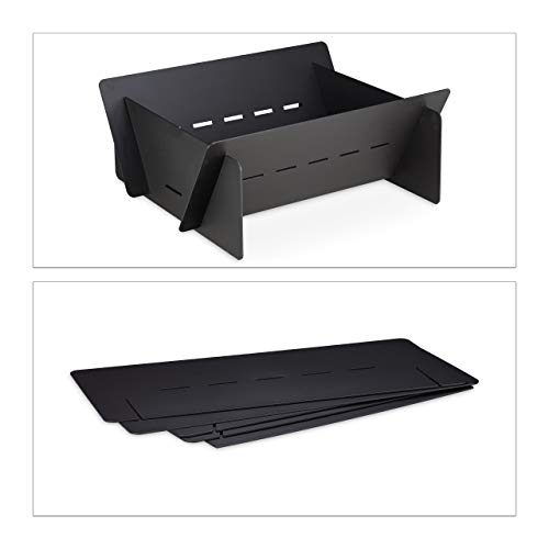 Relaxdays Vuurschaal, massief & zwaar, om in te steken, incl. pookhaak, design open haard tuin, 3 mm staal, zwart - Image 7