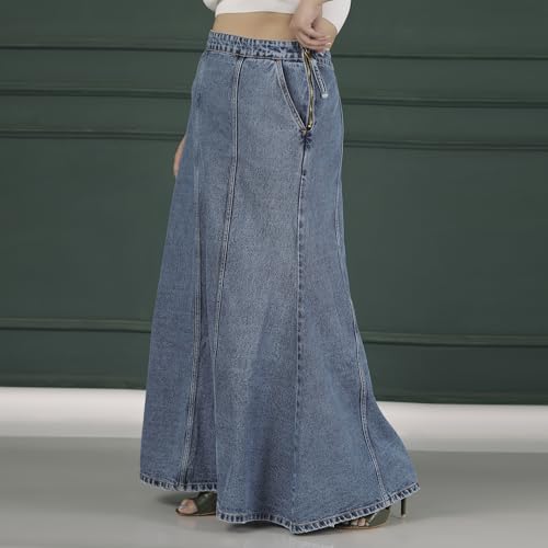 Image of Womens Plus Size Hipster Fit Mid Blue Denim Skirt