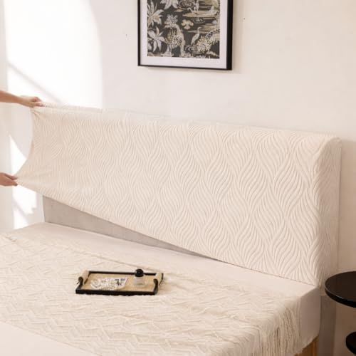 Image of HOMETHREADS Stretchable Lycra /Velvet Headboard Cover | Soft, Dust-Proof & Wrinkle-Resistant Bed Back Protector | Fits Leather, Wooden & Fabric Bedsides |for 5ft to 5.5ft Beds | (Cream, 150x65cm)