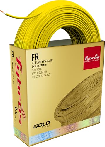 Image of Fybros PVC Insulated 2.5 Sq Mm Wire| Multistrands Flame Retardant Yellow Copper Wires & Cables| Cables For wiring | 2.5 Sq Mm Yellow wire 90 mtr| Industrial Wire Cable| Electrical Wire