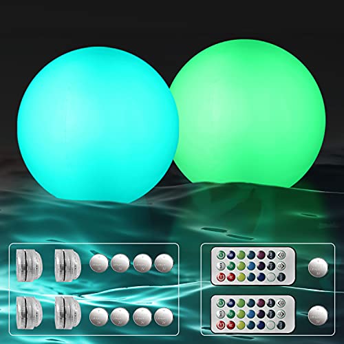 2Pack Light up Beach Balls,Icnice 18   Inflatable Ball Floating Pool Toys 16 Colors Changing LED Pool Light with Remote Glow in the Dark Pool Party Supplies Decoration Outdoor Pool Beach Game-4 Lights