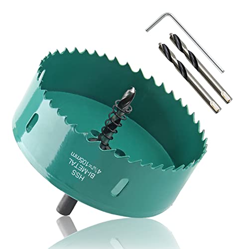 Image of 4-1 /8 Inch / 105mm Hole Saw with Arbor, 4.125 Inch Hole Saw HSS Bi-Metal Hole Cutter Smoothly Cutting in Cornhole Boards, Plastic, Wood, Fiberboard, Drywall