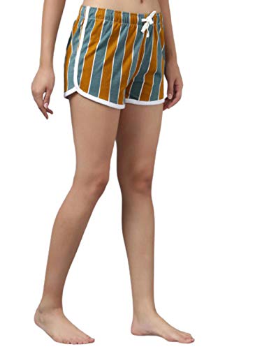 Image of KOTTY Pure Cotton Yellow and Purple Striped Women Night Short - Pack of 2 (Yellow&Purple)