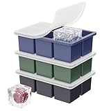 Large Ice Cube Tray for Whiskey: 2inch Big Silicone Ice Cube Trays with Lid - Old Fashioned Ice Trays for Cocktail - Square Bourbon Ice Cube Maker for Whisky
