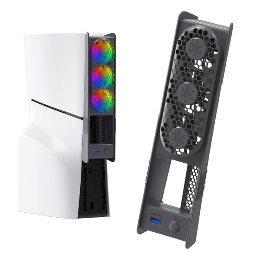 ELUTENG Ventilador Refrigerador para PS5 Pro PS5 Slim, Ventilador de Enfriamiento con Velocidad Automática, Luz RGB y Hub USB 3.0, Accesorio de Refrigeración Compatible con PlayStation 5 Pro/PS5 Slim
