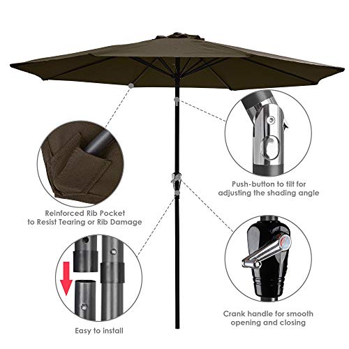Yeshom 9ft UV 30+ Aluminum Outdoor Patio Umbrella with Crank & Tilt 8 Ribs Air-vented for Garden Table Market Yard Ranch - Image 5