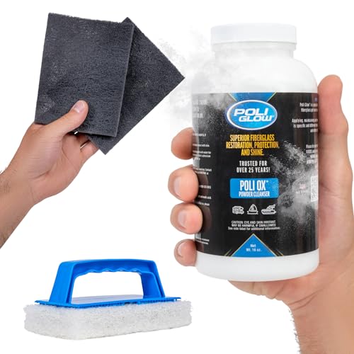 Poli Ox Oxidation Removal Kit for RVs & Boats - Removes Heavy Oxidation, Stains, Grime - Safe for Fiberglass, Gelcoat, Vinyl Decals - Includes 16 Oz Cleaner, Scrub Pad & Sanding Pads - 4-in-1 Kit