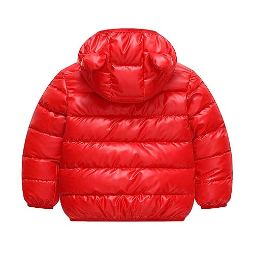 Boys Winter Coat Large Cartoon Luminous Rabbit Pattern Bear Ears Hooded Coat Jacket Little Boys Winter (Red, 4-5 Years)2