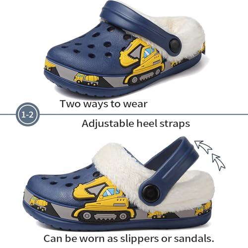Image of Toddler Lined Clog Slippers Winter Garden Sandals Kids House Shoes Warm Slip On Sneakers Cartoon Slides for Boys and Girls Children Indoor Outdoor