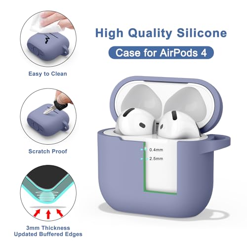 Image of Tobfit Case for AirPods 4 Case Cover 2024 with Lanyard & Keychain, Soft Silicone Protective Case for Apple AirPods 4th Generation, Full Protection, Support Wireless Charging - Blue-Gray