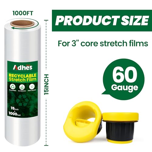 Image of Adhes Recyclable Stretch Wrap Film with Handle, 15 Inch x 1000 Feet, Heavy Duty Plastic Pallet Wrap for Furniture Moving, Luggage Packing, Pallet Wrap, Eco-Friendly, Tear Resistant