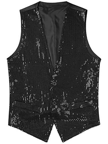 JEYPINMI Women's Sparkle Sequins Waistcoat Open Front Jacket Sleeveless Coat Vest Tops