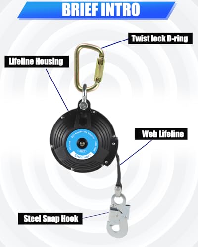 Image of 20FT Self Retracting Lifeline, Shemior Retractable Safety Lanyard, Web SRL | Safety Harness Fall Protection Kit, Fall Arrestor, Srl Fall Protection, Retractable Lanyard, Safety Harness Yoyo