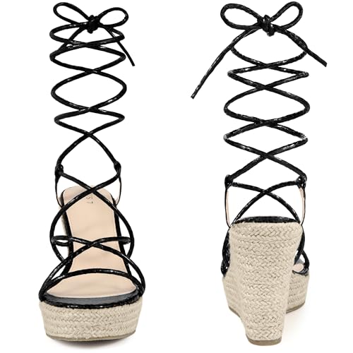 Perphy Strappy Espadrilles Wedges Platform Lace Up Snake Print Sandals for Women3