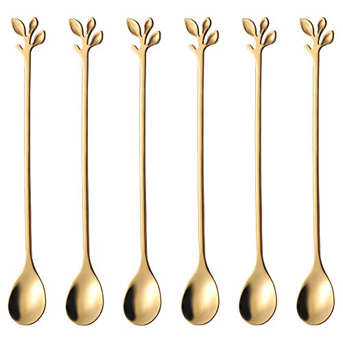 AnSaw Small 6.5-Inch Leaf Coffee spoon set, 6 Pcs Gold Stainless Steel Teaspoons AnSaw Small 6.5-Inch Leaf Coffee spoon set, 6 Pcs Gold Stainless Steel Teaspoons