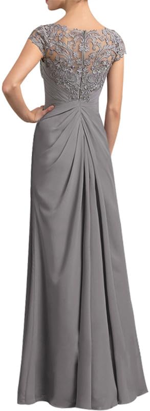 Mother of The Bride Dress Cap Sleeve Long Chiffon Lace Appliques Evening Formal Dress Scoop Neck Pleated Evening Gown3