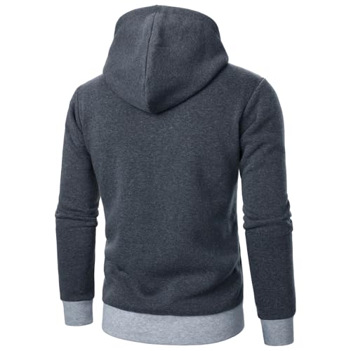 Mens Pullover Hoodie Casual Full Zip Loose Hooded Sweatshirt Solid Color Trendy Drawstring Hoodies for Men with Pockets4