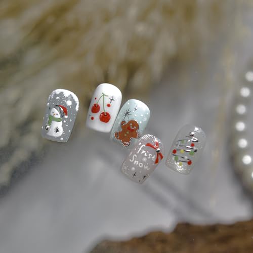 Image of Christmas Nail Stickers Snowman Nail Sticker for Nails Art Silver Nails Decals with Design Gingerbread Man Nail Decals 5D Self Adhesive Xmas Tree Nails Stickers for Women Girls Kid Manicure Decoration