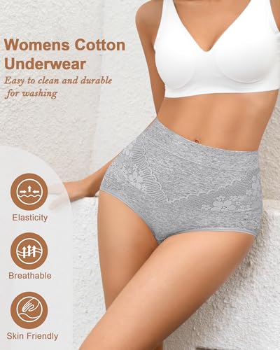 Image of Women's Cotton Underwear Slight Tummy Control High Waisted Postpartum Panties Ladies Soft Full Coverage Briefs 5 Pack