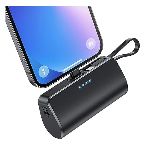 Mini Portable Charger Power Bank for iPhone,[2024 Upgraded] 5200mAh PD Battery Pack Built-in USB C Cable,Backup Charger Compatible with iPhone 15/14/14 Plus/14 Pro Max /13/12/11/XR/8/7/6,Android etc Cover
