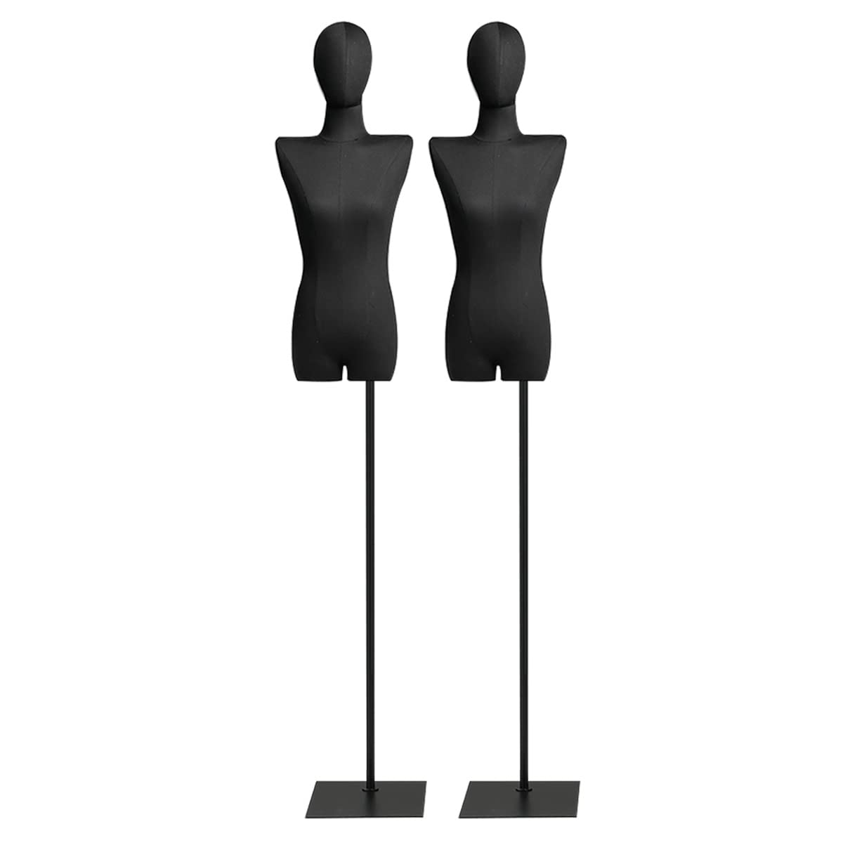 Buste de Mannequin Ajustable (Lot de 2) avec tête Amovible, Hauteur 145-203 cm, Base en métal pour la présentation de vêtements et de Bijoux, Mannequin de Couture - Noir, Taille S/SMA