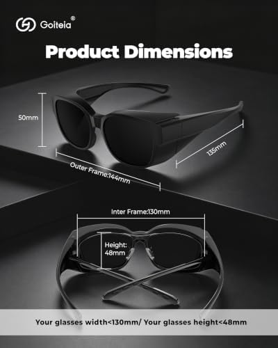 Goiteia Cataract Sunglasses, Light Sensitivity, CAT4 Dark Fit Over Glasses (XL-Super Black For Post-Surgery & Light Sensitivity) — view 6