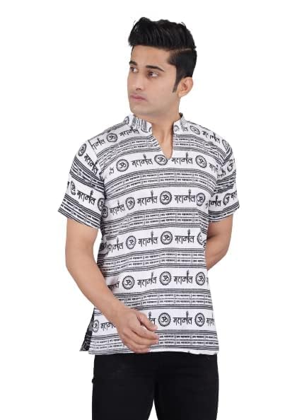 Men's Short Sleeve Kurta, Print, Cotton Blend, Mandarin Collar, Traditional Indian Style-image-30
