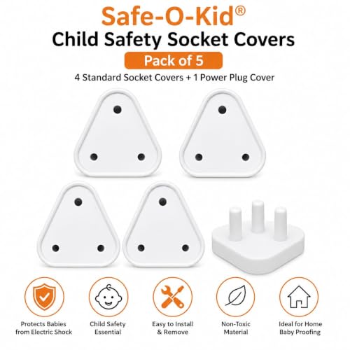 Image of Safe-O-Kid Baby Proofing Safety Kit | 1 Edge Guard, 4 Corner Protectors, 2 Smiley-End Safety Locks, 5 Electric Socket Covers & 1 Multipurpose Safety Lock | Home Safety for Babies - Assorted